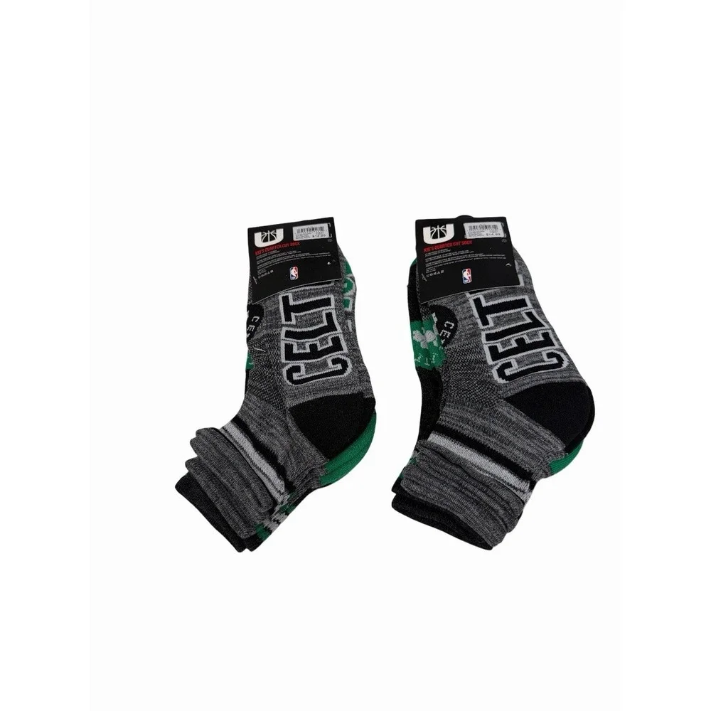 NBA Celtics Kids Quarter Cut Socks Shoe Size 4-9.5 3 Pair Each Lot Of 2 New